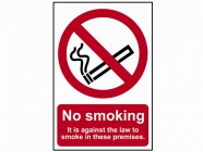 No Smoking It Is Against The Law To Smoke On These Premises - PVC 200 x 300mm