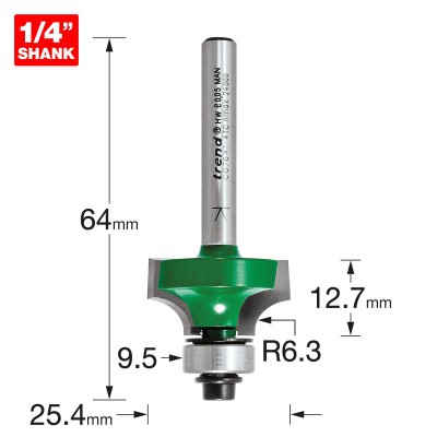 TREND C076X1/4TC ROUND/OVER 6.3MM RAD X 12.7MM CUT  