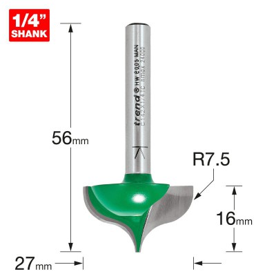 TREND C142X1/4TC OGEE MOULD  7.5MM RAD X 27MM DIA   