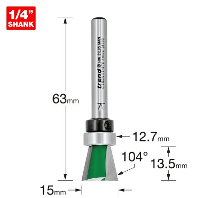 TREND C162AX1/4TC DOVETAIL 15MM DIA X 104 DEG GUIDED 