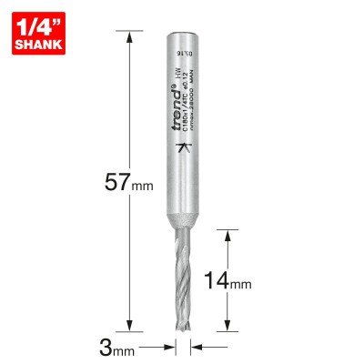 TREND C180X1/4TC DOWEL DRILL 3MM X 14MM CUT         