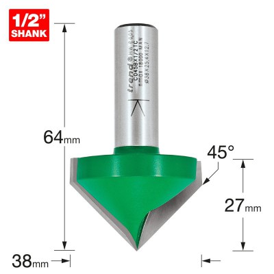 TREND C045BX1/2TC CHAMFER V GROOVE 45 DEG 38MM DIA   