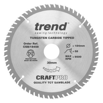 TREND CSB/18458 CRAFT SAW BLADE 184MM X 58T X 30MM 