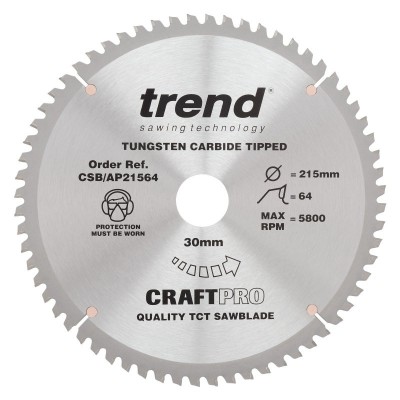 TREND CSB/AP21564 CRAFT BLADE TCP 215MM X 64T X 30MM 