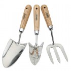 DRAPER Expert 3 Piece Stainless Steel Hand Fork and Trowels Set with FSC Certified Ash Handles