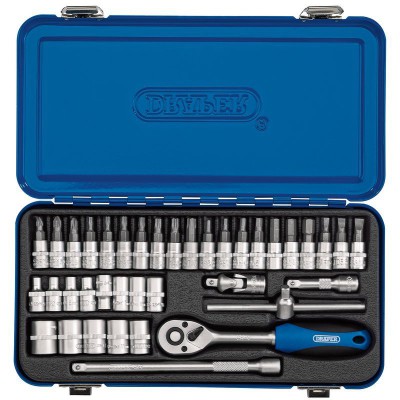 DRAPER 1/4\" Sq. Dr. Metric Socket Set in Metal Case (38 piece)