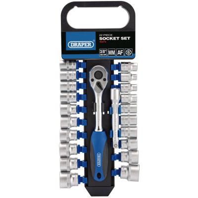 DRAPER 3/8\" Sq. Dr. Combined MM/AF Socket and Ratchet Set (22 piece)