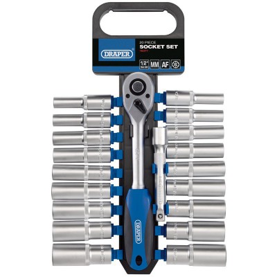 DRAPER 1/2\" Sq. Dr. Combined MM/AF Deep Socket and Ratchet Set (20 Piece)