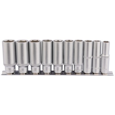 DRAPER 3/8\" Square Drive Deep Socket Set on Metal Rail (10 Piece)