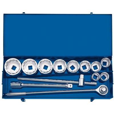 DRAPER 1\" Sq. Dr. Metric Socket Set in Metal case (13 Piece)