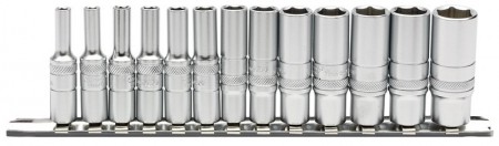 DRAPER 1/4\" Sq. Dr. Deep Metric Sockets on Metal Rail (13 piece)