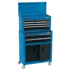 Combined Roller Cabinet and Tool Chest, 6 Drawer, 24\", Blue