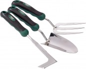 DRAPER 3 piece Stainless Steel Heavy Duty Soft Grip Fork, Trowel and Weeder Set