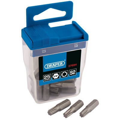 DRAPER 20 x Draper TX-Star® 25mm Long Insert Bits in Plastic Storage Case