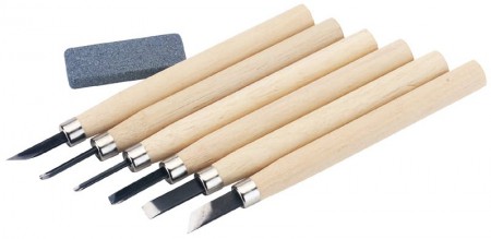 7 PIECE WOOD CARVING SET WITH SHARPENING STONE