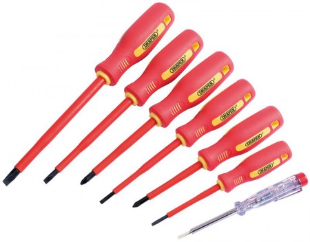 DRAPER 7 Piece Fully Insulated Screwdriver Set with Mains Tester