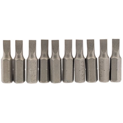 4.5mm 1/4\" Hex. Plain Slot Insert Bit 25mm Long x 10