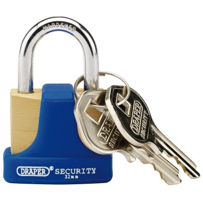 32MM SOLID BRASS PADLOCK & 2 KEYS WITH HARDENED STEEL SHACKLE & BUMPER