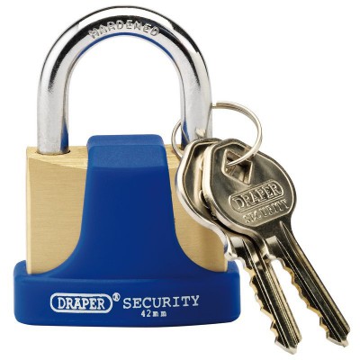 42MM SOLID BRASS PADLOCK & 2 KEYS WITH HARDENED STEEL SHACKLE & BUMPER