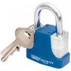 44MM LAMINATED STEEL PADLOCK & 2 KEYS WITH HARDENED STEEL SHACKLE & BUMPER