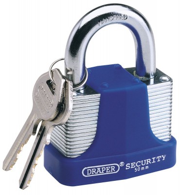 50MM LAMINATED STEEL PADLOCK & 2 KEYS WITH HARDENED STEEL SHACKLE & BUMPER