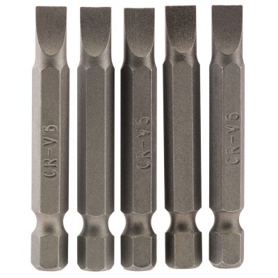 6mm 1/4\" Hex. Plain Slot Insert Bit 50mm Long x 5