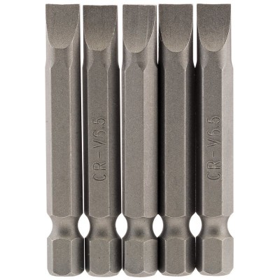 6.5mm 1/4\" Hex. Plain Slot Insert Bit 50mm Long x 5