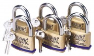 PACK OF 6 x 60MM KEYED ALIKE SOLID BRASS PADLOCKS WITH HARDENED STEEL SHACKLE