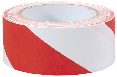 33M X 50MM RED & WHITE ADHESIVE HAZARD TAPE ROLL