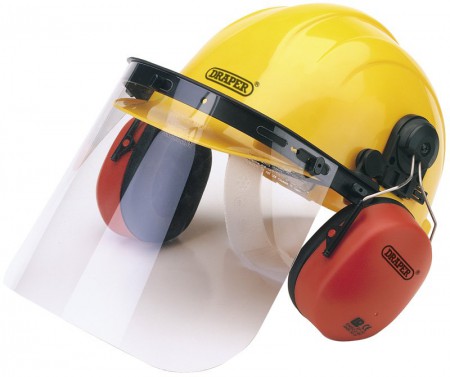 SAFETY HELMET WITH EAR MUFFS AND VISOR