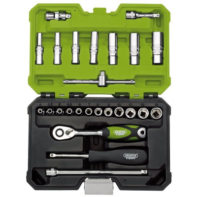 Draper Expert Metric Socket Set, 1/4\" Sq. Dr., Green (25 Piece)